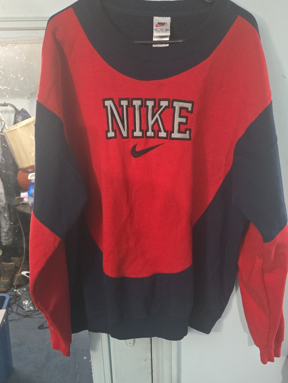Nike Red and Navy Retro Colorblock Crewneck Sweatshirt